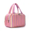 Bolsa de Maquillaje Rayada con Bloques de Color de Gran Capacidad, Separación Seca y Húmeda, Impermeable, Bolsa Portátil para Guardar Cosméticos, Tridimensional y No Plegable