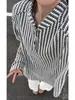 Camiseta Estilo Tweed Gola Henry Manga Longa Masculina Outono Americano Jacquard Tricotado Pesado Listras Espinha de Peixe Camisa Polo Moletom