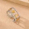 RS0025 Anel Feminino Aberto Ajustável Estilo Europeu e Americano Aço Inoxidável Folha Estrela Lua Cor Dourada Prateada Anel de Dedo Feminino Joia