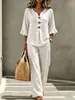 2026 Nuevo Conjunto de Dos Piezas Transfronterizo Europeo y Americano de Comercio Exterior para Mujer, Nuevo Casual, Botones, Cuello en V, Mangas con Volantes, Pantalones de Pierna Ancha