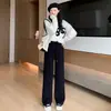 Calça de Toalha Grossa com Forro de Fleece 2026 Primavera Quente Casual Versátil Calça de Pernas Retas Cintura Alta Estilosa Calça de Pernas Largas para Mulheres