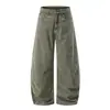 Pantalones cargo de pierna ancha plisados y desgastados en color Naranja Juvenil # Verdegrisáceo para mujer, corte holgado, adelgazantes, favorecedores, únicos, versátiles, de largo hasta el suelo