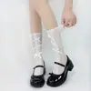 Meias de orelha de madeira branca adoráveis com laço de pérola jk verão finas curtas comprimento médio panturrilha meias femininas combinando sapatos Mary Jane