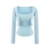 Camiseta Regata Estilosa Spicy Girl Slim Fit Feminina 2026 Verão Novo Conjunto Elegante Duas Peças Cardigã Peça Externa Top de Manga Longa