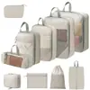 Bolsa de almacenamiento de viaje con compresión de malla transfronteriza, juego de cinco piezas, organizador de artículos de tocador, bolsa de clasificación y organización para equipaje de ropa y zapatos