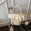 Bolsa Pequeña Fresca de Mano para Verduras, Bolso Trenzado de Encaje Lindo para Niña de Verano, Bolso Cruzado Estilo Resort de Playa