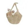 Bolso tejido hueco, estilo casual y relajado para mujer, bolso de paja de gran capacidad, perfecto para vacaciones en la playa, bolso de hombro para la playa