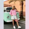Camiseta Rosa Dulce y Divertida Estilo Europeo y Americano Juvenil Cómoda con un Diseño Elegante, Top Chic de Manga Corta 100% Algodón