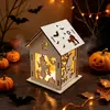 Casa Assombrada de Madeira Brilhante DIY Personalizável Transfronteiriça para Halloween Casa de Madeira com Abóbora 3D Decoração de Festa Artesanato em Madeira