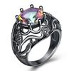 Suministro transfronterizo de anillo hueco de circón de color de moda europea y americana, nuevo anillo creativo de cobre chapado en oro negro, joyería para la mano