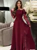 En Stock Comercio Exterior Nuevo Vestido de Noche de Manga Larga con Encaje Patchwork Rojo Vino Ajustado Vestido de Fiesta de Banquete