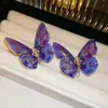 Brincos Quadrados Vintage com Cravação de Diamantes Roxos em Prata, Brincos de Luxo Leve de Alta Qualidade, Joias de Orelha Exquisite Retrô