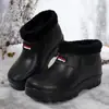 Botas de Lluvia Gruesas Cálidas de Invierno para Exteriores de Caña Alta para Hombre Protección Laboral para Lavado de Autos Antideslizantes Impermeables de Caña Media-Alta Zapatos de Algodón