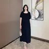 Xue Meifu Moda Gestante Vestido de Verão Elegante Gola Quadrada Solto Tamanho Grande Comprimento Médio Vestido de Maternidade Vestido de Bolinhas