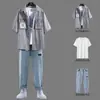 Camisa de Mezclilla para Hombre de Manga Corta Traje de Verano 2022 Nuevo Traje para Hombre con Atractiva Camisa de Manga Tres Cuartos
