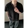 Camiseta Retro Americana de Manga Corta con Cuello Henry para Hombres y Mujeres, Tendencia de Verano, Corte Limpio, Casual de Gama Alta Simple