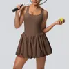 Vestido de Tênis Peça Única com Toque Fresco e Costas Sexy, Leggings com Bolsos, Vestido Esportivo Fitness Cor Sólida para Mulheres