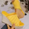 Sandalias de punto caladas estilo europeo y americano con boca de pez, cuñas de suela gruesa texturizada para viajes al aire libre, zapatos de moda transfronterizos para mujer