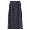 Falda de Cuadros Azul Retro para Mujer 2026 Nueva Primavera y Otoño Falda de Lana Bodycon de Línea A de Longitud Media para Otoño e Invierno