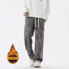 Calça de Veludo Tie-Dye Vintage para Homens, Outono e Inverno Forrada com Lã Grossa Tendência Solta Versátil Wide-Leg Casual