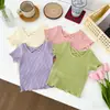 Camiseta Corta de Manga Corta con Espalda Cruzada de Moda para Niñas 2026 Verano Nuevo Estilo Coreano Color Sólido Versátil Casual para Niños