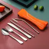 Conjunto de Canudos de Aço Inoxidável Amazon Faca Garfo Colher Hashi Conjunto de Canudos Bolsa de Talheres Portátil Viagem Conjunto de 7 Peças