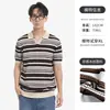 Estilo Old Money Masculino Malha de Gelo Seda Manga Curta Verão Masculino Camisa Polo Top Gola Gaivota Listrada Camisa Polo Social