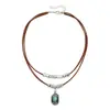 Joyería Transfronteriza Europea y Americana Estilo Vaquero Occidental Clásico Cuchillo de Turquesa Collar de Cuerda de Terciopelo Moderno y Versátil Elegante Collar