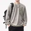 Camiseta de Manga Longa Color Block Quente e Respirável Outono/Inverno 2025 para Homens, Blusa Solta de Gola Careca Canelada, Moletom