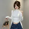 Conjunto de dos piezas de otoño para mujer: camiseta sin mangas estilo coreano 'hot girl' de cuello medio alto + cárdigan de manga larga ajustado ceñido a la cintura 26260-1