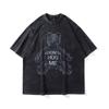 Camiseta Vintage Lavada con Logo Personalizado, Estilo Callejero Americano Transfronterizo Retro Manga Corta Estampado de Doberman Camiseta Talla Grande para Hombre