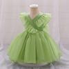 Vestido de Banho Europeu e Americano Transfronteiriço para Bebê de Um Ano Vestido de Bebê Pequeno com Manga Morcego Cetim Vestido de Casamento Princesa Vestido de Festa para Bebê Pegar Semana