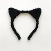 Faixa de Cabeça Fofa para Lavar o Rosto para Mulheres, Orelhas de Gato de Pelúcia, Afinar o Rosto, Reduzir a Idade, Faixa de Cabelo para Outono e Inverno, Presilha de Cabelo de Gatinho Preto
