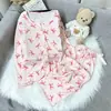Conjunto de Pijama de Seda Helada Acanalado con Lazo, Cuello en V Delgado para Primavera y Otoño para Mujer, Estilo Celebridad de Internet, Conjunto de Ropa de Casa Cardigan de Manga Larga