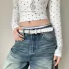 Cinto Branco Retro Americano Resistente com Rebites para Mulheres, Cinto Estilo Punk com Fivela de Metal, Acessório Decorativo para Jeans, Moderno
