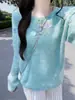 Suéter de Mohair Tejido Suelto con Aberturas y Lentejuelas para Mujer en Atmósfera de Primavera y Otoño Top Verde Menta