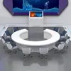 Mesa de Conferência Redonda Grande com Pintura Eletrostática Branca Mesa de Negociação Empresarial em Forma de C Mesa de Conferência Curva Criativa Mesa de Comando de Operação em Forma de C