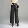 Outono 2026 Nova Moda Casual Calças de Couro Calças de Perna Larga Femininas Cintura Alta Soltas Emagrecimento Perna Reta Estilosas Versáteis Calças Longas