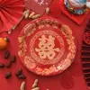 Platos de Papel Desechables Festivos para Bodas, Banquetes de Boda, Platos para Dulces y Frutas Secas, Platos Rojos para Cena de Compromiso y Boda