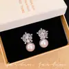 Pendientes de Copo de Nieve y Perla con Aguja de Plata 925 y Circonita para Mujer, Pendientes Populares de Gama Alta con un Ambiente de Socialité, Pendientes y Accesorios para Orejas Elegantes