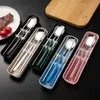 Juego de Cubiertos Portátil de Acero Inoxidable 304 Estilo Coreano para Estudiantes al Aire Libre Caja de Almacenamiento de Tres Piezas Juego de Regalo