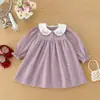Vestido de Pana para Bebé Niña Otoño/Invierno Vestido de Manga Larga con Bordado de Lazo y Cuello de Muñeca Estilo Dulce de Princesa