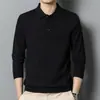 Nuevo suéter de punto para hombre de otoño 6% lana, color liso, cuello POLO, fino, simple, de manga larga, suéter básico para hombres de mediana edad