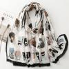 Venta de fábrica Comercio exterior Transmisión en vivo transfronteriza Lindo gatito Paraíso Bufanda de seda estampada Bufanda larga de algodón satinado Bufanda de viaje con protección solar para primavera y otoño