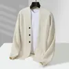 Cardigan Grosso Masculino Bai Cai Rong 100% Lã Pura Malha Cor Sólida Casual Outerwear de Luxo Leve Top da Moda