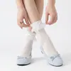 Meias Lolita Jk Doces, Meias Finas e Respiráveis de Cano Médio com Renda Delicada e Laço, Meias Caídas Estilo Academia