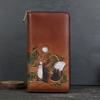 Cartera Vintage Lavada en Color de Cuero Genuino Capa Superior de Piel de Vaca con Múltiples Ranuras para Tarjetas, Bolso de Mano de Gran Capacidad para Negocios con Diseño de Animal en Relieve para Mujer