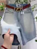 Shorts de Mezclilla Azules Vintage para Mujer, Verano 2026, Delgados de Cintura Alta Adelgazantes de Línea A de Cinco Puntos con Flecos Pantalones de Pierna Ancha