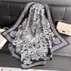 Novo Lenço Quadrado Grande com Padrão Floral Diagonal de Seda Estilo Retrô Estampado Seda Sintética Moda Versátil Xale Lenço Turbante Externo