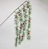 Ramas de Pino con Frutos Rojos Artificiales Simulados de Tres Puntas Cinco Puntas Plantas Simuladas Decoración Artesanal Navideña de Bodas Ramas de Pino con Frutos Rojos Simulados